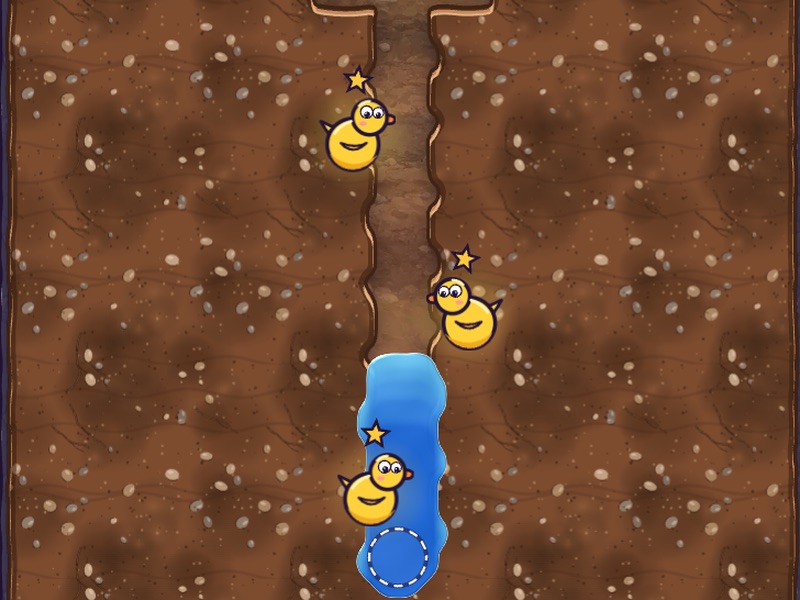 Bath Time: water flowing through dug tunnels in brown dirt towards a tub with Sir Wagsworth waiting in it