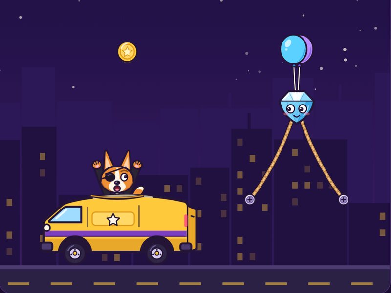 Loot Drop: a smiling diamond on two ropes and a balloon, above Sir Wagsworth in the getaway van
