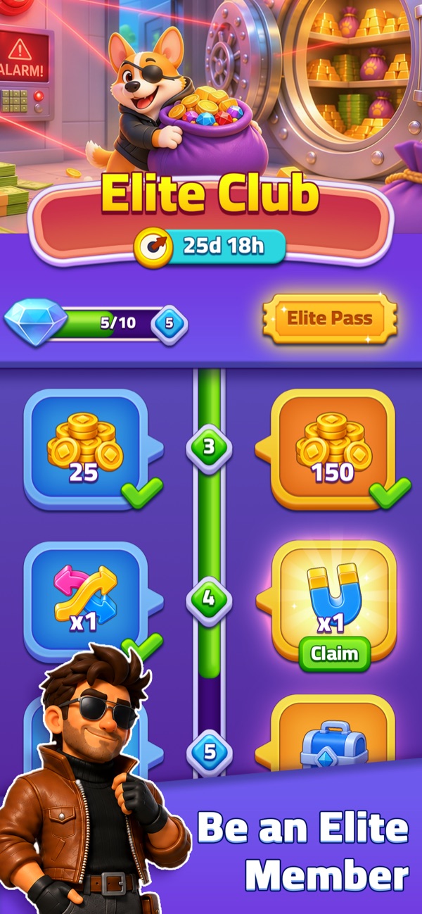Match Heist Elite Club reward track with exclusive prizes